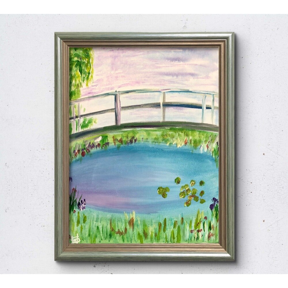 WS original impressionism bridge painting 14X11 canvas acrylic artist signed